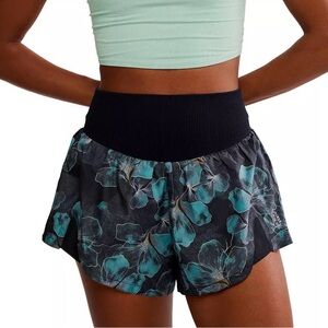 Free People Black and Blue Floral Carpe Diem Athletic Shorts NWT Size Small